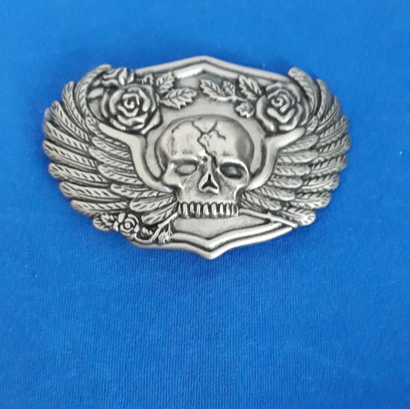 NEW VINTAGE WESTERN FLOWERS SKULL BEIT BUCKLET - Picture 4 of 6